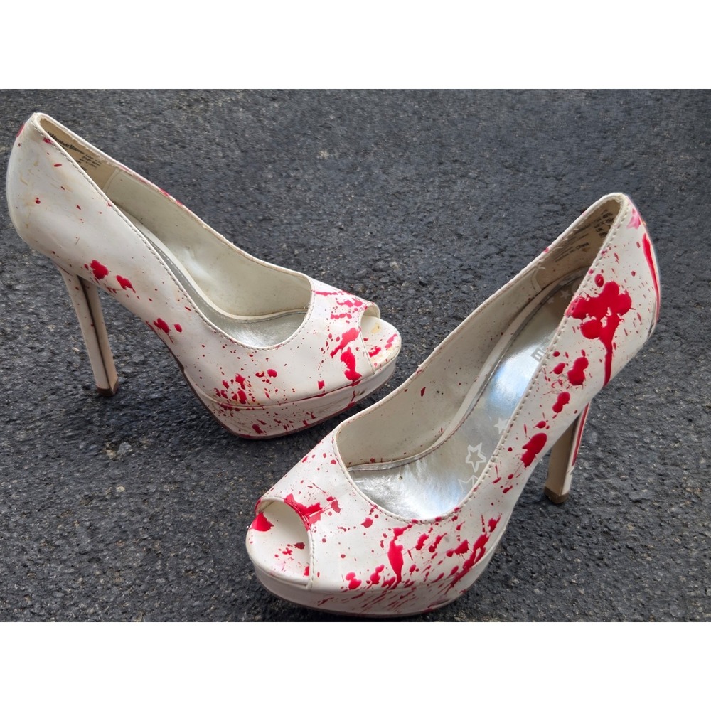 Brash Blood Splatter Peep Toe Platform Heels Stiletto Pumps Halloween Horror 8.5